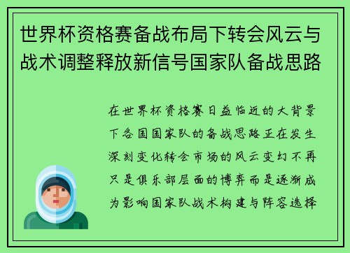 世界杯资格赛备战布局下转会风云与战术调整释放新信号国家队备战思路